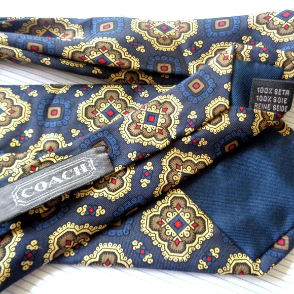 Coach mens Tie 100% silk Multi Color with blue 60" - Picture 6 of 8